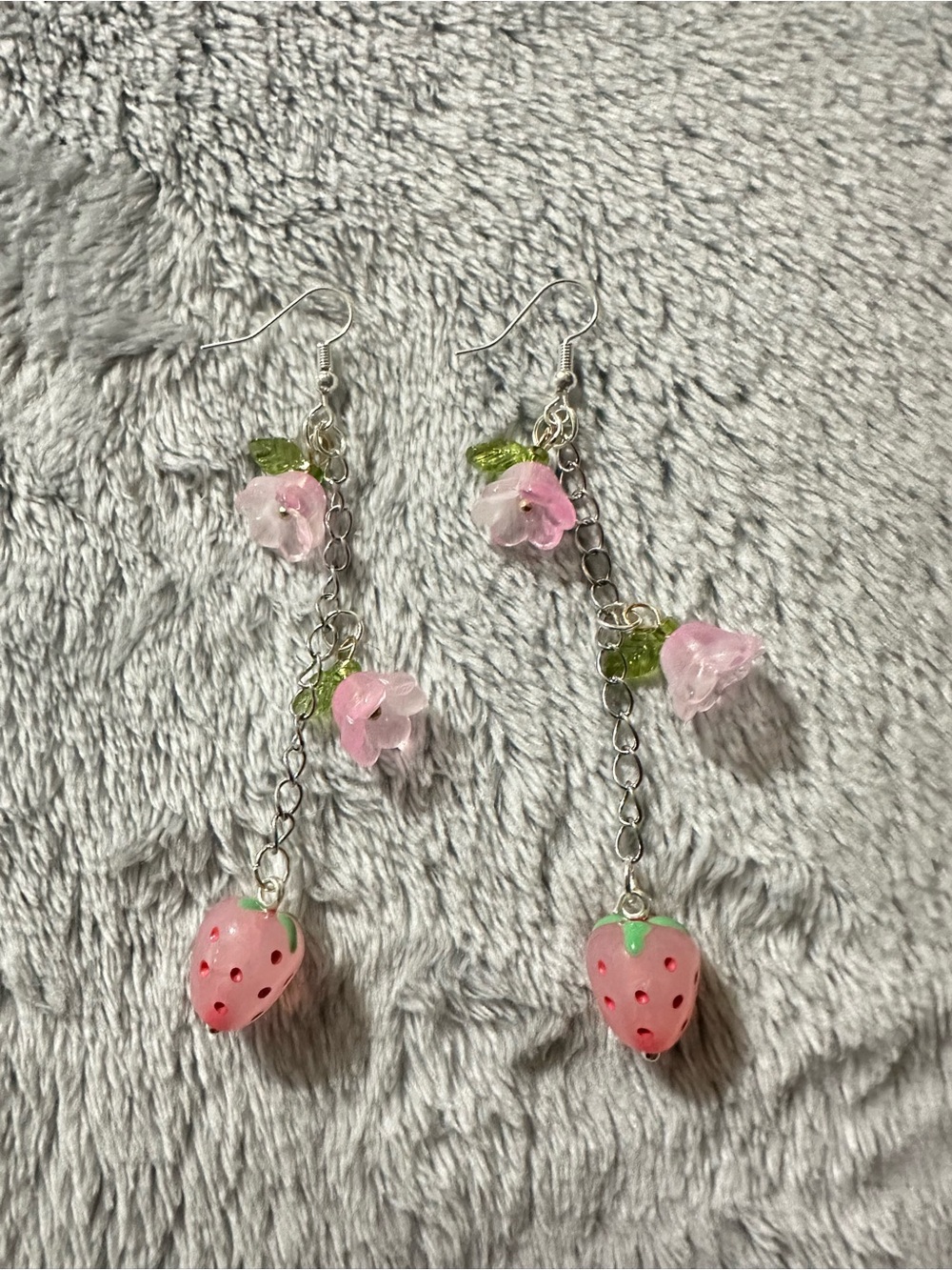 Pink Strawberry & Flower Dangle Earrings